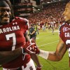 South Carolina's Jadeveon Clowney (7) and Antonio Allen celebrate their win over Navy in Columbia, S.C. on Saturday, Sept. 17, 2011. (Photo by Travis Bell/Sideline Carolina) South Carolina's Jadeveon Clowney (7) and Antonio Allen celebrate their win over Navy in Columbia, S.C. on Saturday, Sept. 17, 2011. (Photo by Travis Bell/Sideline Carolina)